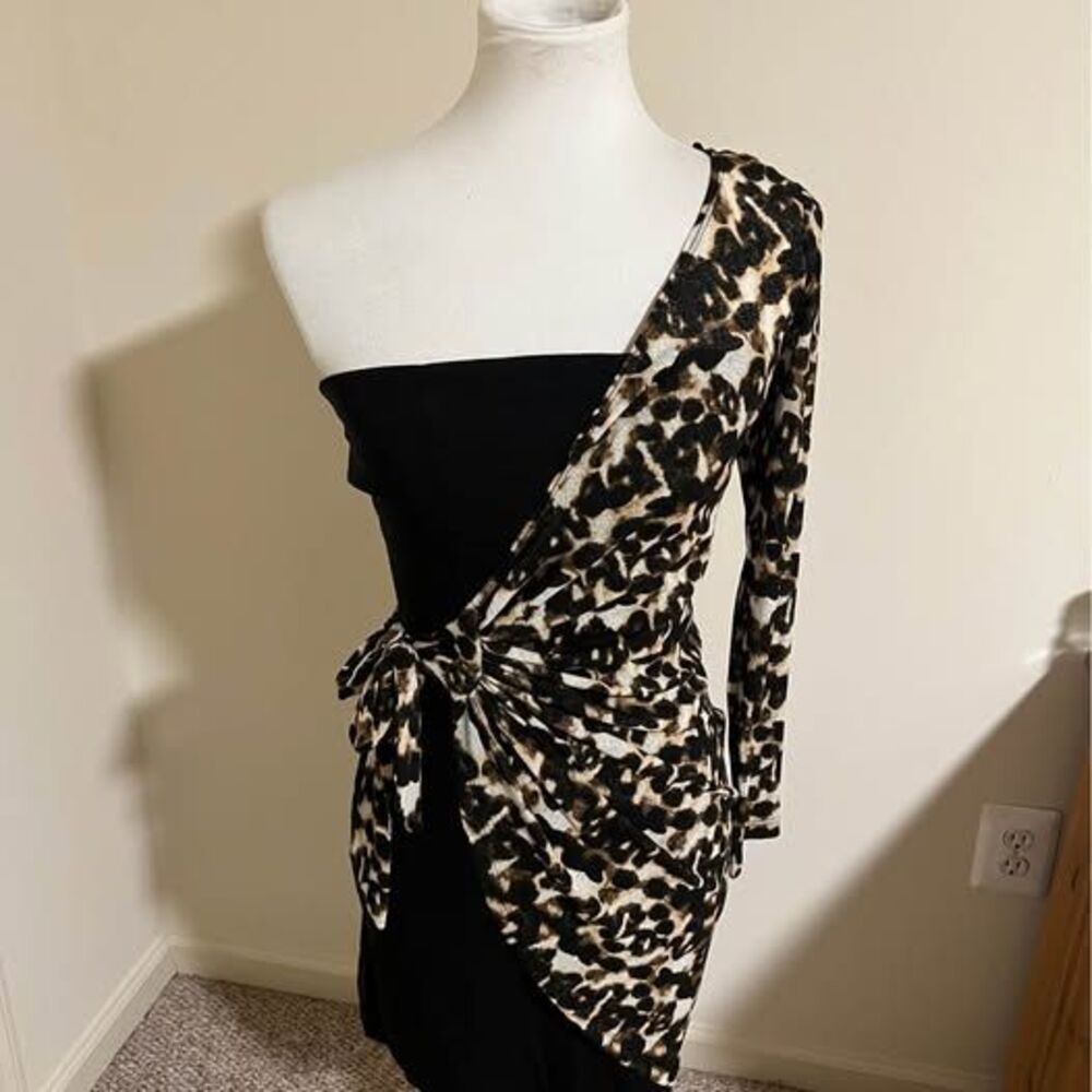 Patricia Field One Shoulder Leopard Print Wrap Dress Size 6 NWT